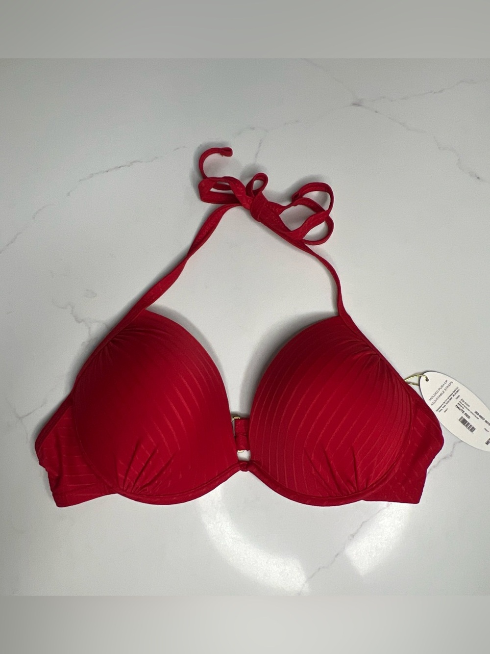NWT Mynah Red Padded Push Up Halter Swim Top Size M